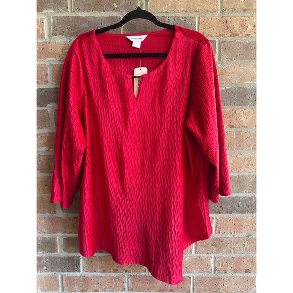 Allison Daley Women's Red Spilt V-Neck 3/4 Sleeve Velvet Soft Blouse Size 3X NWT - Picture 1 of 4